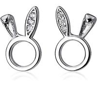 Bonitos aretes de tuerca de conejo de circonita cúbica para mujeres y niñas, plata de ley S925, circonita cúbica, delicados aretes pequeños, hipoalergénicos, regalo de joyería de cumpleaños, Plata,