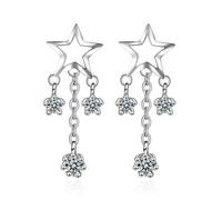 Bonitos aretes para mujer, aretes de circonita cúbica con estrellas colgantes de 26,3 x 10 mm para hermanas, joyería de cumpleaños a la moda