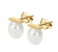 Bonitos aretes para mujer, aretes de oro para mujer, perlas con perla de 9 mm, para hermana, día de San Valentín, joyería elegante, Gold, Plata de ley, Perla