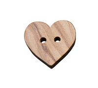 Bonitos botones de madera con 2 agujeros en forma de corazón, hechos de auténtica madera de olivo y vetas parcialmente visibles (10 unidades) (18 mm)