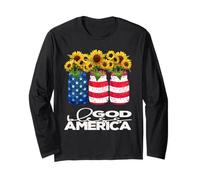 Bonitos Girasoles patrióticos de Dios Bendiga a Estados Unidos en tarros con Banderas Manga Larga