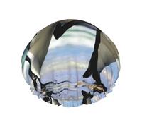 Bonitos gorros de ducha de pingüino para mujer, gorros de baño elásticos y reutilizables, gorro de ducha de doble capa impermeable, gorros de ducha de baño