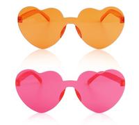 Bonitos lentes de sol en forma de corazón, 2 pares de divertidos lentes de fiesta para mujer, accesorios de recuerdos, color naranja, Naranja, rosa intenso