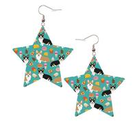 Bonitos pendientes Corgi para mujer, aretes colgantes celestiales, joyería en forma de estrella para una versatilidad, One Size, Cuero