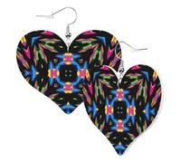 Bonitos pendientes de corazón de doble cara, caleidoscopio, coloridos, psicodélicos, divertidos, de piel sintética, regalo para mujeres y niñas