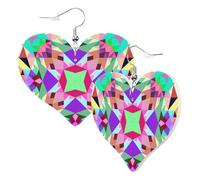 Bonitos pendientes de corazón de doble cara Coldplay caleidoscopio colorido triángulo moderno divertido pendientes colgantes de piel sintética regalo para mujeres y niñas