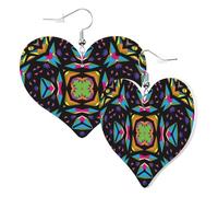 Bonitos pendientes de corazón de doble cara Coldplay caleidoscopio, coloridos psicodélicos, divertidos, de piel sintética, regalo para mujeres y niñas
