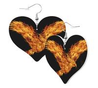 Bonitos pendientes de corazón de doble cara con diseño de fénix, diseño de fuego, a la moda, divertidos, de piel sintética, regalo para mujeres y niñas