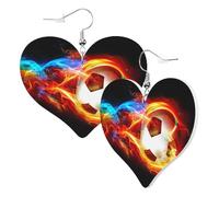 Bonitos pendientes de corazón de doble cara con diseño de fuego de fútbol, coloridos y divertidos, de piel sintética, regalo para mujeres y niñas