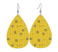 Bonitos pendientes de cuero con diseño de abeja y miel para mujer, pendientes de gota de agua de imitación de cuero, pendientes colgantes ligeros Vintage, joyería para mujer