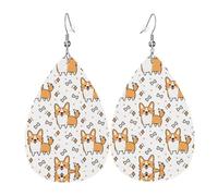 Bonitos pendientes de cuero con estampado de corgi, para mujer, adecuados para el uso diario, fiestas y citas