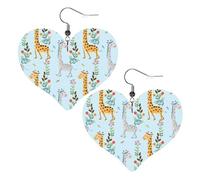 Bonitos pendientes de piel con forma de corazón y flores de jirafa, para mujer, para bodas, bailes, uso diario, talla única, Cuero sintético