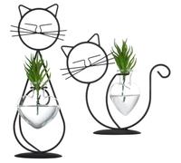 Bonitos soportes para macetas, juego de 2 con terrarios de vidrio para plantas hidropónicas y acuáticas, divertidas estaciones de propagación para jardines interiores