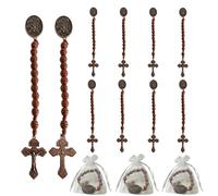 BONITTER Rosario de bolsillo de San Miguel con bolsas de organza, collar de cruz hecho a mano con cuentas de madera, regalo de oración católico cristiano, 3PCS, Madera, Sin piedra preciosa