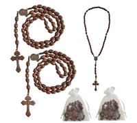 BONITTER Rosario de bolsillo de San Miguel con bolsas de organza, collar de cruz hecho a mano con cuentas de madera, regalo de oración católico cristiano, 3PCS, Madera, Sin piedra preciosa