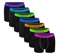 Bonjour Calzoncillos tipo bóxer para niños, días de la semana, paquete de 7 unidades, ropa interior de algodón con cintura (5 años a 13 años), Días de la semana, 13 años