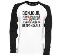 Bonjour Je Suis Karen Je Veux Parler Au Responsable Blance Camiseta De Béisbol Unisex White Baseball tee Tshirt Unisex