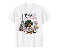 Bonjour Madame Dachshund Paris Café Amante de los Perros Camiseta