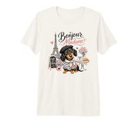 Bonjour Madame Dachshund Paris Café Amante de los Perros Camiseta Premium