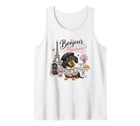 Bonjour Madame Dachshund Paris Café Amante de los Perros Camiseta sin Mangas