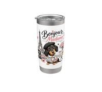 Bonjour Madame Dachshund Paris Café Amante de los perros Vaso térmico de acero inoxidable de doble pared