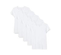 Bonjour Paquete de 5 camisetas para niños, 100 % algodón, lisas, cuello redondo, ideales para educación física y uniforme escolar, blanco, 11-12 Años