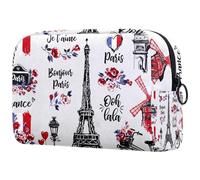 Bonjour Paris France Culture - Neceser para mujer, neceser de viaje, bolsa organizadora de maquillaje grande con cremallera, multicolor, 18.5x7.5x13cm/7.3x3x5.1in, Neceser
