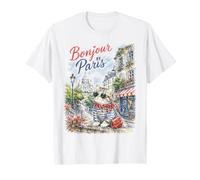 Bonjour Paris Gato Fashion Scene Cute Holiday Amour Souvenir Camiseta