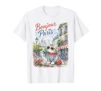 Bonjour Paris Gato Fashion Scene Cute Holiday Amour Souvenir Camiseta gráfica económica, Hombre, Blanco, M