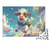 Bonjour Veau Avec cœur d'amour Puzzle 1000 Pièces Défiant, Faune Sauvage Jeux Éducatifs Pour Adultes, Cadeau Et Décoration Intérieure 70x50cm/1000pcs