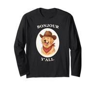 Bonjour Y'all Cowboy Golden Dog Retriever French Amante Manga Larga
