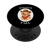 Bonjour Y'all Cowboy Golden Dog Retriever French Amante PopSockets PopGrip Adhesivo