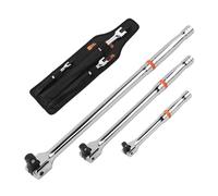 BONJUME 3 Piezas Llave Articulada, Juego de llaves Manuales 1/4", 3/8", 1/2", Cabeza Flexible 16cm, 25cm, 40cm, Mango De Inserción Para Vasos Reparación De Coches Tuercas De Rueda Hogar Y Taller