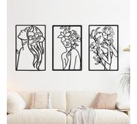 BONJUME Arte Abstracto Para Pared, 3PCS Decoración Metálica Con Líneas En 3D Estilo Minimalista Ideal Para Mujeres Mural Para Colgar En La Pared Perfecto Para Dormitorio Sala De Estar Oficina O Hogar