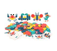 BONKZEBU 180 Hojas Bloques de Patrón de Madera Juguete, Colores Brillantes de Múltiples Forma Rompecabezas Geométricas para Niños de 3 a 6 Años, Patrón de Madera Puzzle Education Toy