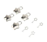 BONKZEBU Candado de Seguridad para Libro Diario en Forma de Estrella, Minicandado de Metal para Bolso, Maleta, Cajón, Paquete de 4, Candado de Pareja que Desea para un Ser Querido (Plata)