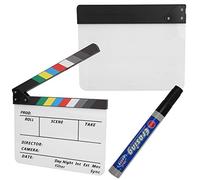 BONKZEBU Claqueta de Escena de Director, Tablero de Acción de Película de TV, Accesorio de Corte de Película con Bolígrafo para Publicidad (Pizarra Blanca de Color PAV1)