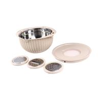 BONKZEBU Cuenco Colador de Acero Inoxidable 4 en 1 con Colador Giratorio para un Lavado de Verduras versátil: Cocina Ideal Esencial para Vivir en un Apartamento (Beige)