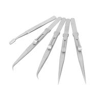 BONKZEBU Juego de 5 Pinzas, Diseño Ergonómico Antiestático de Acero Inoxidable con Bloqueo Ajustable Deslizante, para Electrónica, Fabricación de Joyas, Manualidades, Modelos, Soldadura