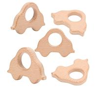 BONKZEBU Juguetes de Mordedor Naturales de Madera, Duraderos y Suaves, Alivia las Molestias de la Dentición para Bebés Burlywood 5 Piezas (Tipo 3)