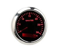 BONKZEBU Tacómetro de Puntero de 85 Mm de Alta Precisión con Contador de Horas de 0 a 3000 RPM, Luz de Fondo Roja, Adecuado para Barcos de Pesca de Yates RV, Acero Inoxidable, 9-32 V