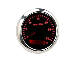 BONKZEBU Tacómetro de Puntero de 85 Mm de Alta Precisión con Contador de Horas de 0 a 3000 RPM, Luz de Fondo Roja, Adecuado para Barcos de Pesca de Yates RV, Acero Inoxidable, 9-32 V