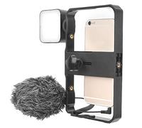 BONKZEBU Vlog Live Phone Cage Juego de Luces de Relleno con Micrófono, Atenuación Libre y Controlable, Reducción de Ruido Profesional, Negro/2.2-3.4 Pulgadas, 49 Luces LED, Vlogging y