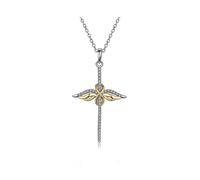 Bonlavie Womens Cross Pendant Necklace with Gold Feather Of The Angel Cubic Zirconia 925 Sterling Silver Chain Pendant Gift