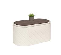 Bonlife Banco otomano Ovalado con Espacio de Almacenamiento, reposapiés Plegable con Tapa, Banco Boucle Bank para pie de Cama, Taburete para salón, Dormitorio, Entrada, Blanco, 76 x 38 x 38 cm