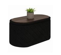 Bonlife Banco otomano Ovalado con Espacio de Almacenamiento, reposapiés Plegable con Tapa, Banco Boucle Bank para pie de la Cama, Taburete para salón, Dormitorio, Entrada, Negro, 76 x 38 x 38 cm