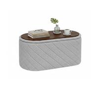 Bonlife Banco otomano ovalado con espacio de almacenamiento, reposapiés plegable con tapa, banco Boucle Bank para pie de cama, taburete para salón, dormitorio, entrada, gris, 76 x 38 x 38 cm