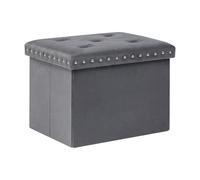 Bonlife Caja de almacenaje Plegable con Espacio de Almacenamiento, baúl con Tachuelas, reposapiés, Asiento Acolchado, Gris, Terciopelo, 42 x 32 x 32 cm
