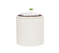 Bonlife Taburete Redondo otomano con Espacio de Almacenamiento, Taburete Plegable con Tapa, Taburete para salón, Dormitorio, Entrada, Blanco, 43 x 43 x 45 cm