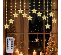 Bonlux 120 LED Luces de Cortina de Estrellas, 8 Modos & 11 Niveles de Brillo, 3m Luces de Estrellas a Batería con Timer/Memoria, IP44 Impermeables para Navidad, Fiestas (12 Ganchos Incluidos)